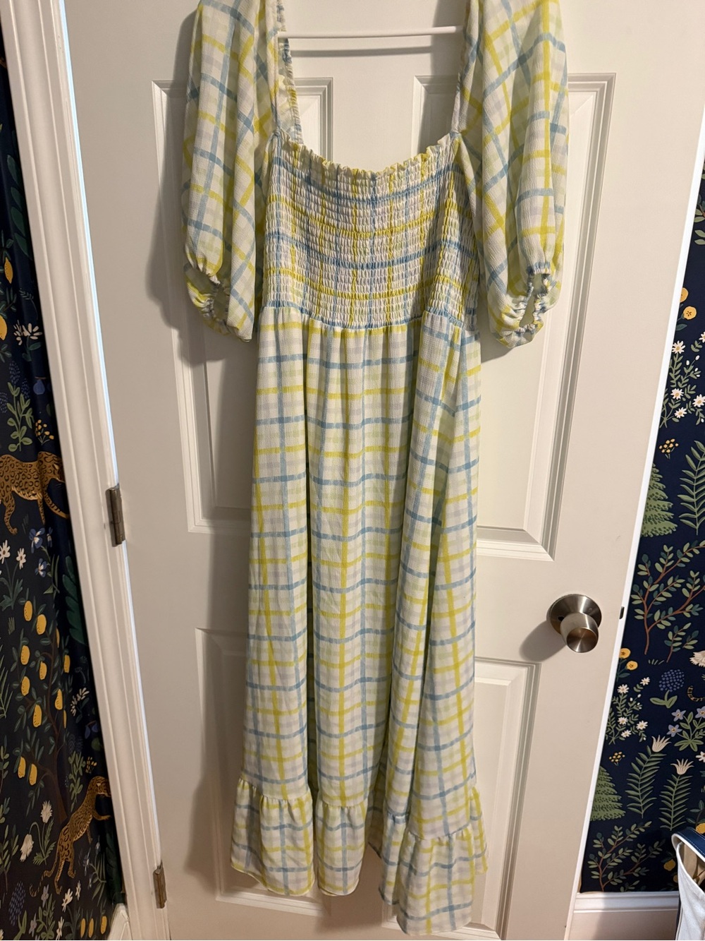 Few Moda o.p.t. Smocked Square-Neck Maxi Dress in Yellow & Light Blue Plaid